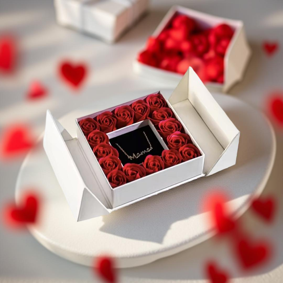 Mama Halskette mit Geschenkbox mit ewigen Rosen